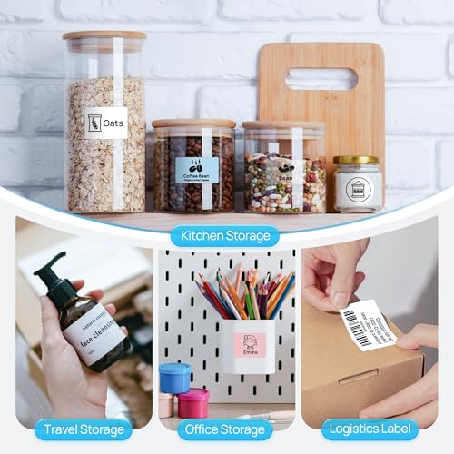 Image of POLONO PM220S Bluetooth Thermal Label Maker, Portable Sticker Printer with 2'' x 1.18'' Label Tape, Easy to Use Label Machine with Tape, Desktop Photo Printers for Home Office Business, Ivory