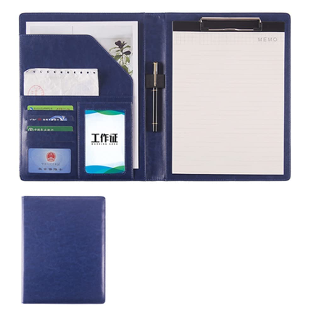 Teczka konferencyjna Organizer na dokumenty， Teczka A4 z schowkiem i miejscem do przechowywania, teczka A4 z schowkiem, skórzana konferencyjna bloczka A4(Blauw,No calculator)