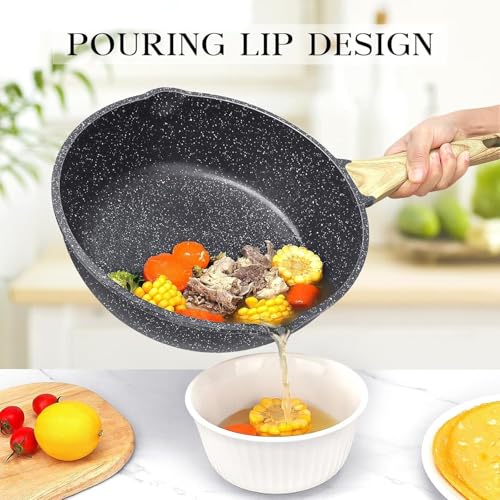 Image of Niyam Nonstick Frying Pan Skillet, Granite Cooking Pan, Healthy and Non Toxic, Ergonomic Handles, Suitable for All Stove, PFOA Free (Black, 24)