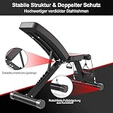 OUNUO Klappbare Hantelbank Schrägbank Multifunktion Trainingsbank Fitnessbank mit hochwertiger angenehmer Polsterung, Verstellbarer Rückenlehne, elastischer Seils, Flach-/Sit Up-Bank für Heimtraining - 4