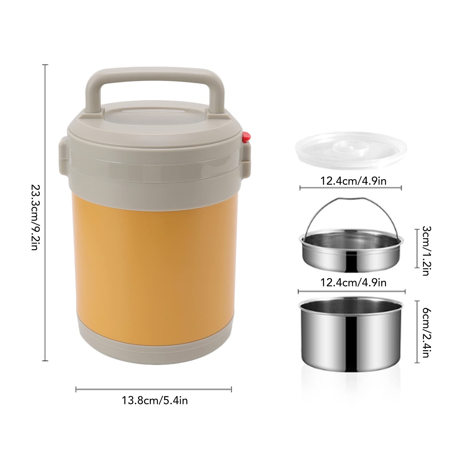 1,6 l Lebensmittel-Thermobehälter aus Edelstahl 304, dreilagig, tragbar, isoliert, für das Mittagessen von Studenten (Wachsgelb)