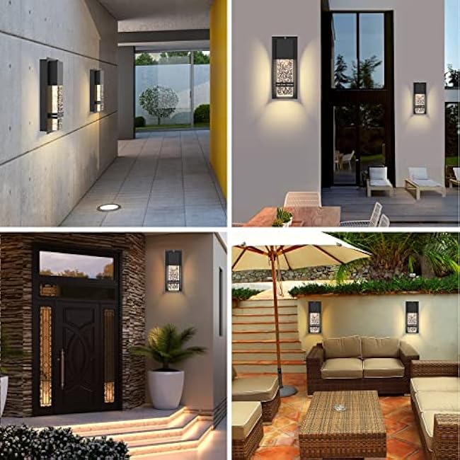 PARTPHONER LED Outdoor Light Fixture Exterior Wall Sconces 2 Pack Crystal Bubble Glass 12W 3000K