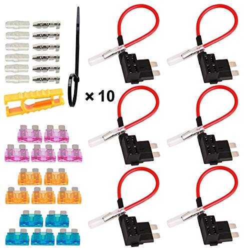 GTIWUNG 6Pcs Fusible de Circuito, 32V Add-a-Circuito Portafusibles, Portafusibles Estilo Cuchilla, Cable Fusibles Coche, con Mediano Fusible(3A /5A /15A) y Extractor - Estándar Mediano Tamaño