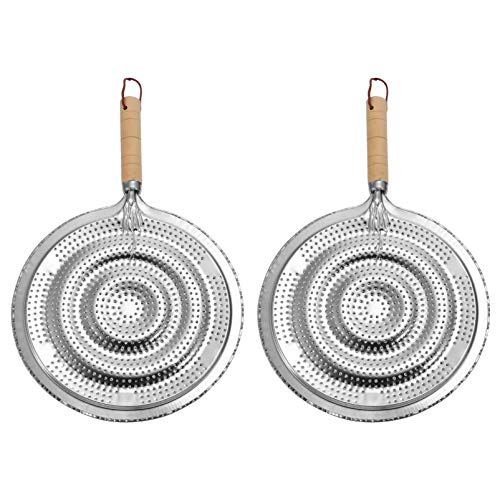 Housoutil 2Pcs Plaque de Diffuseur de Chaleur pour Cuisinière à Gaz Ou Cuisinière Électrique Plaque de Protection de La Flamme avec Poignée en Bois Diffuseur de Chaleur de Table de Cuisson