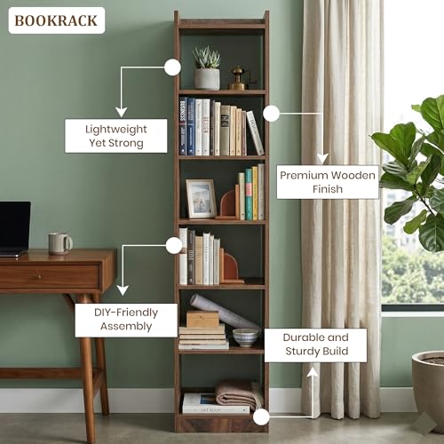 Image of Callas 7 Layer Engineered Wood Bookshelf Multipurpose Home Decor Storage Rack | Showcase Organizer for Living Room, Kitchen, Bedroom, Office | (BR-O7-WL)