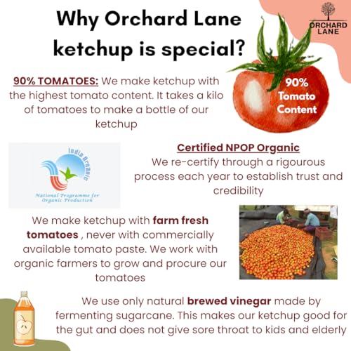 Image of Orchard Lane Tomato Ketchup | Sweetened with Jaggery, No Added Sugar | 90% Real Tomato Content | Preservative Free Low Calorie Healthy Sauce | Family Ketchup for Kids & Adults | Value Pack | 600g x 2