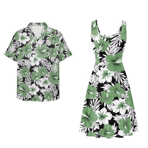 Image of Dreaweet Summer Dresses for Women A-Line Sleeveless Flowy Sun Dresses,Men's Casual Button-Down Shirts,Couple Matching Outfits