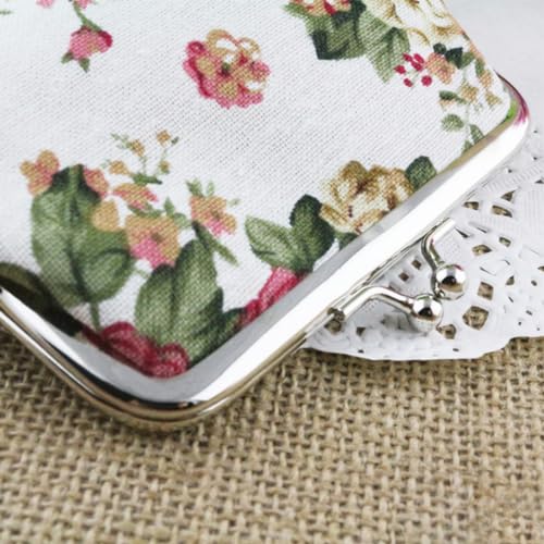 4 Pcs Canvas Floral Coin Purses Women Girl Gift Bag with Clasp Kiss Lock Clasp Change Pouch Mini Flower Coin Wallet Vintage Trinkets Pouch4