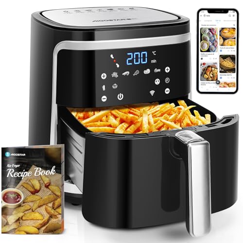 Aigostar Smart Cube - Friggitrice ad aria intelligente, 1900W, 7L. Modalità manuale, schermo LED, 7 funzioni preimpostate con mantenimento calore in modalità manuale. Connessione Wi-Fi. Senza BPA