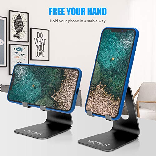 Adjustable Cell Phone Stand, Urmust Phone Stand: Aluminum Cradle, Dock, Holder Compatible with iPhone Xs XR 8 X 7 6 6S Plus SE 5 5S 5C Charging, Accessories Desk, Android Smartphone(Black)