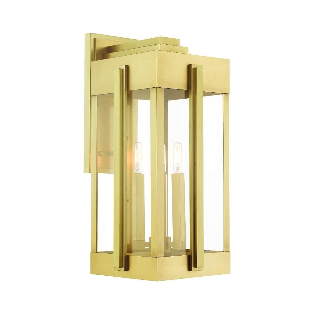Livex Lighting Lexington 3 Light Natural Brass Outdoor Wall Lantern