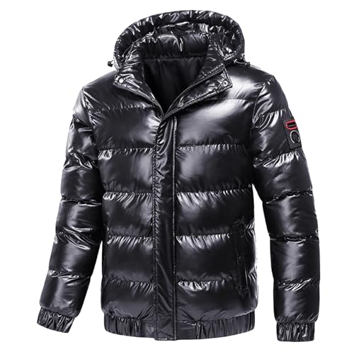 Mens Winter Jacket Puffer Coat Shiny Hooded Reflective Padded Jackets Plus Size Bomber Alternative Thicken Down Coats