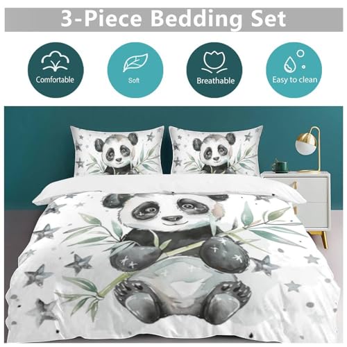Funda nórdica de panda microfibra 3 piezas juego de ropa de cama infantil con cremallera 6