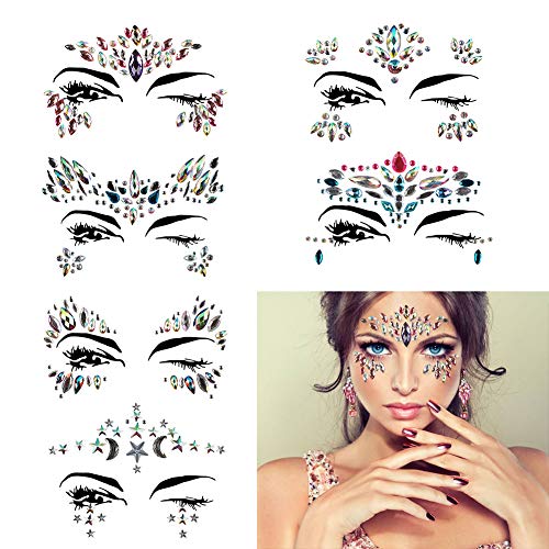 JINMING 6 Set Mermaid Face Jewelry Stickers Tattoo, Crystal Tears Gems Stones Stick on Eyes Face Body for Rhinestone Rave Festival Decorations