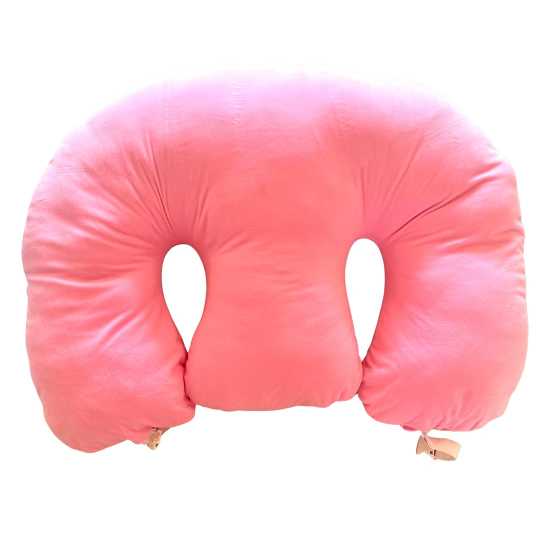 DuoComfort 7-in-1 Nursing and Support Pillow for Twins | Multi-Purpose Twin Feeding Pillow | Perfect for Breastfeeding, Bottlefeeding, Tummy Time, or Sitting Support | Built-in Back Rest (Pink)