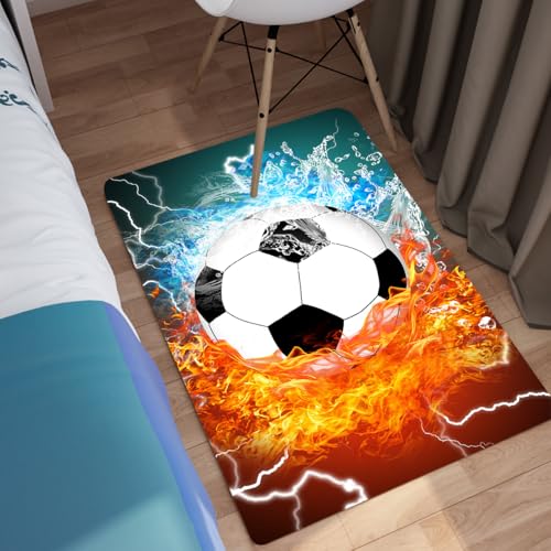 Kids Football Mat - Water & Fire Football Rug for Boys Room Sports Carpet Rugs, 2x3 Feet