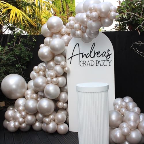 Image of Pearl White Sand Balloons 12 Inch, 60 PCS Beige Cream Off White Pearl Balloons, Boho Neutral Nude Tan Latex Helium Party Balloon for Garland Birthday Wedding Baby Shower Anniversary Party Decorations
