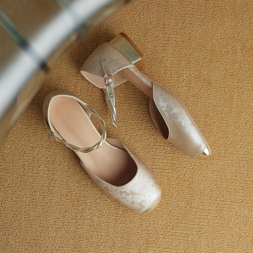 Women's Cap Square Closed Toe D'Orsay Pumps Embroidery Buckle Low Block Heel Rhinestone Cross Ankle Strap Classic Work Office Shoes Church Comfort Dress Party Shopping Dating Sandals3