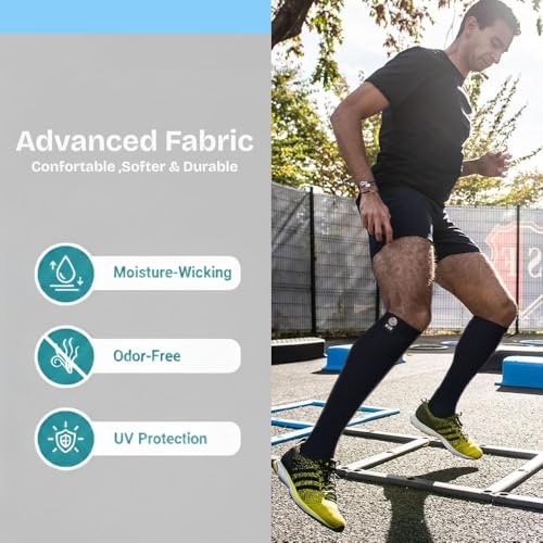 Image of KUE Knee Compression Socks for Men & Women - 18-21 mmHg Support for Pain Relief, Circulation, Blood Recovery - Sports, Running, Football, Cycling - Knee-High, Moisture-Wicking.
