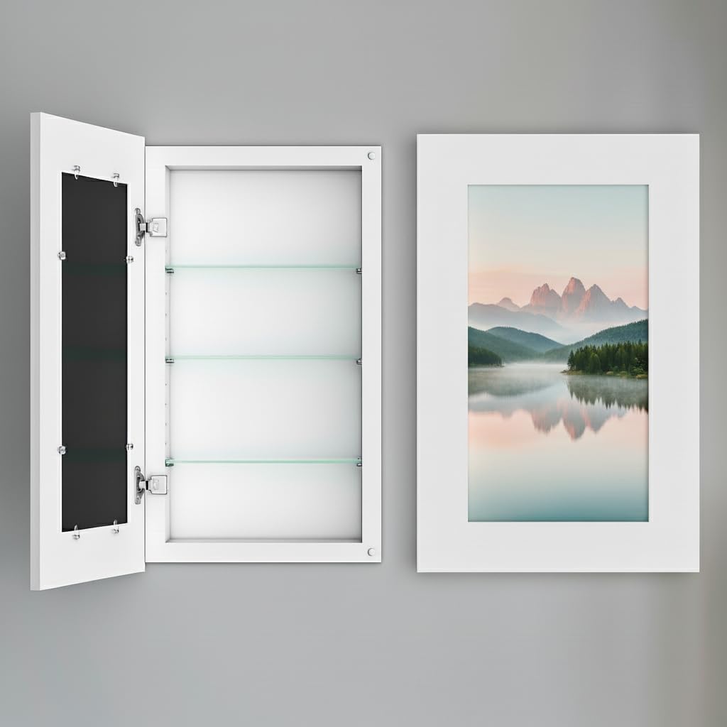 Houseables Medicine Cabinet No Mirror, Recessed Medicine Cabinet, Hidden In Wall Niche, Without Mirror, Picture Frame, Concealed, Built In, Between Stud Shelf Insert, For Bathroom Storage 14x24, 17x27
