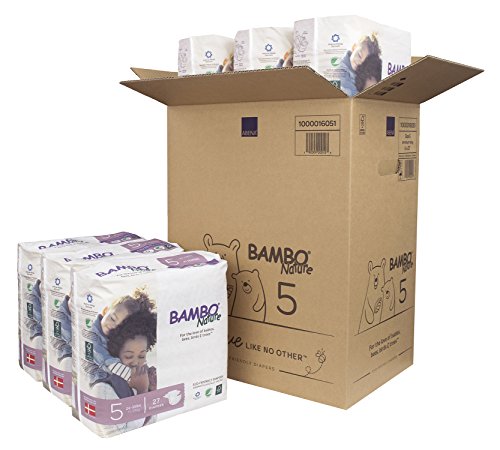 Bambo Nature Eco Friendly Premium Baby Diapers for Sensitive Skin, Size 5 (24-55 lbs), 162 Count (6 Packs of 27)