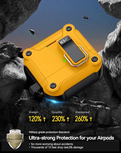 Image of Pohgelan for AirPods 4 Case with Safety Lock-Yellow | Magnetic Automatic Lock with Cleaning Kit&Keychain,Compatible with Magsafe