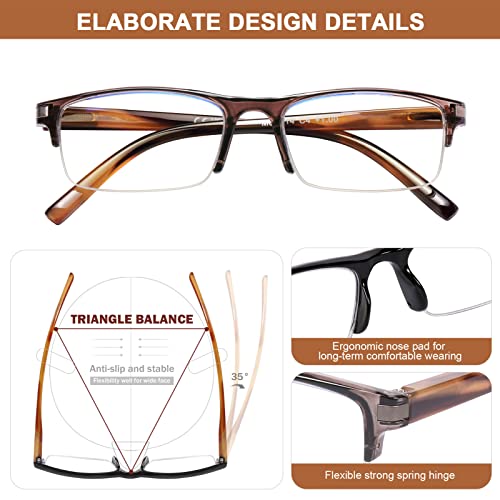 DOOViC Reading Glasses for Men/Women 2.75 Blue Light Blocking Readers Glasses Grey Rectangle Half Frame - Image 4