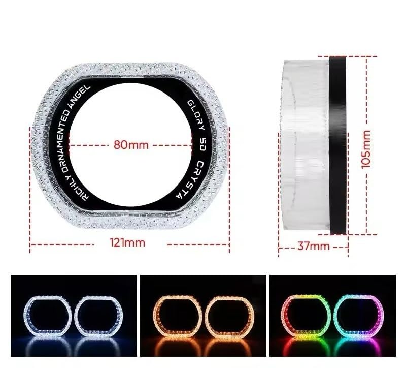 Image of AutoBizarre 2Pcs 3 Inch LED Angel Eyes Halo Ring Headlight Shrouds Cover Mask 5D Crystal RGB DRL Lights with Mobile Application Control for All Cars, Vans, SUVs, etc (O)