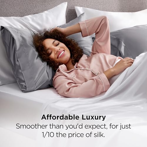image for Bedsure Satin Pillowcases, Similar to Silk Pillowcase 2 Pack,Cooling P