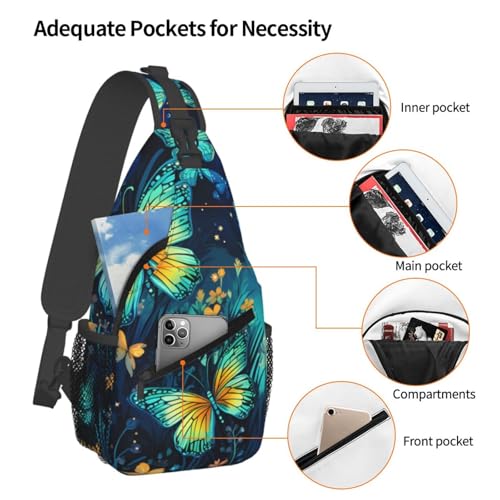 Mochila cruzada ligera unisex con patrón de mariposa forestal miniatura 4