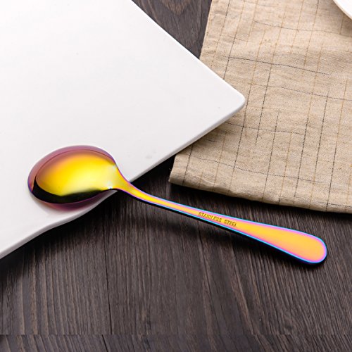 image for Berglander Rainbow Soup Spoon, 6 Pieces Stainiess Steel Titanium Plati