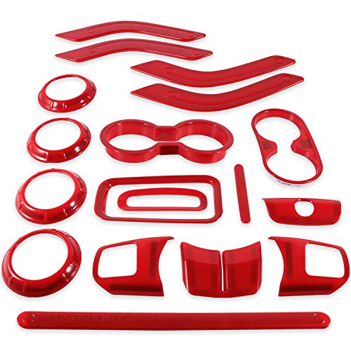 18Pcs Full Set Interior Decoration Trim Kit Steering Wheel Center Console Door Handle Air Conditioning Vent Cup Holder Gear Cover Trim For Jeep Wrangler Jk Jku 2011- 2018 2-Door &4-Door #TOP7