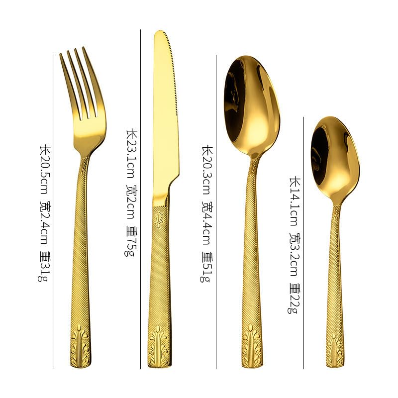 Ce Service de Couverts dorés de 32 pièces Comprend 8 Couverts à Manches sculptés en Acier Inoxydable 18/8 Durable. Ce Service de Table Moderne est idéal pour la Maison, la Cuisine, Les Maria