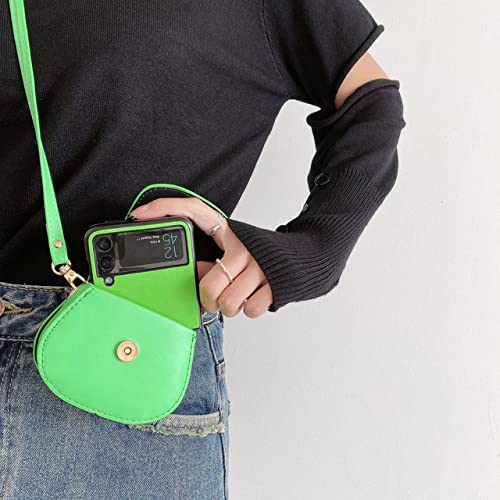 Sac pochette de téléphone en cuir vert pour Samsung Galaxy Z Flip 3 5G avec bandoulière