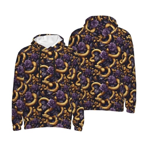 Hoodies For Men - Golden Snake Purple Rose Print Long Sleeve Casual Men'S Hoodies & Sweatshirts Pullover4