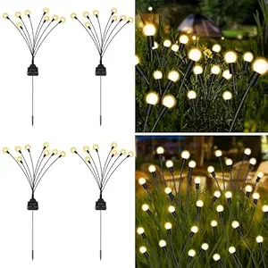 AUM Solar Garden Lights Outdoor Waterproof New Firefly Garden Lights Outdoor Decorations for Yard Patio Pathway, Warm White (Set of 2)