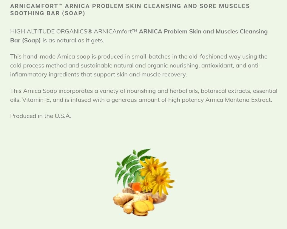 Miniatura 4 de ARNICAmfort - Jabón terapéutico en barra de árnica, natural a base de hierbas, orgánico para piel, cabello, músculos, masaje, baño, remojo de pies,