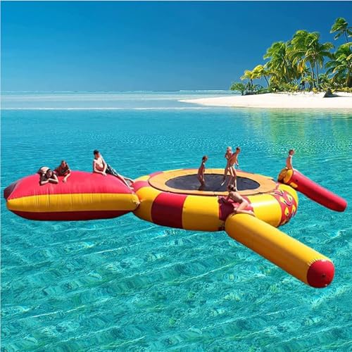 Floating Water Jumping Trampoline, Inflatable Water Trampoline, 10Ft/13Ft/16Ft Water Jumping Toy, Leisure Water Trampoline with Slide/Tube/Jumping Pillow Bag