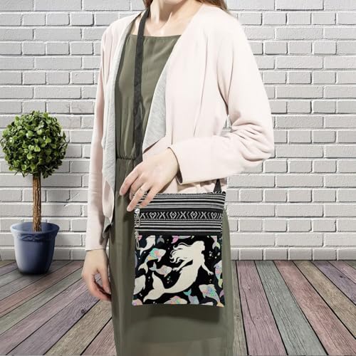 Mermaid Profile Messenger Bag Small Ethnic Pattern Adjustable Strap Crossbody Zipper Pouch Mermaid Profile Phone Organizer Wallet Cute Shoulder Handbag for Women Friends-23