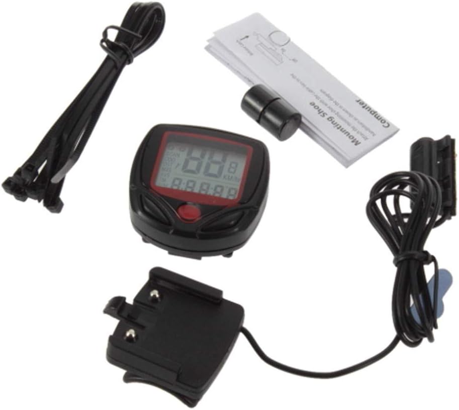 20001 Original Bicycle Cycle Computer Cyclometer Speedometer 14F (Black-Red)