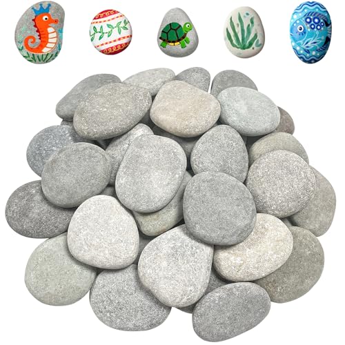 Flying Pottery 25 Stück Flache Steine zum Bemalen, 4-6cm Glatte Große Kieselsteine, Dekosteine, Naturstein, Zum Mandala-Malen, Dekorieren von Gartenpflanzgefäßen und Aquarien