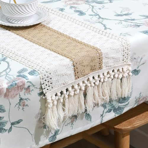 Boho Makramee Tischläufer für den Herbst, 30 x 95 cm, Gewebtes Design im Bauernhausstil mit Quasten - Rustikale Thanksgiving-Tischdekoration