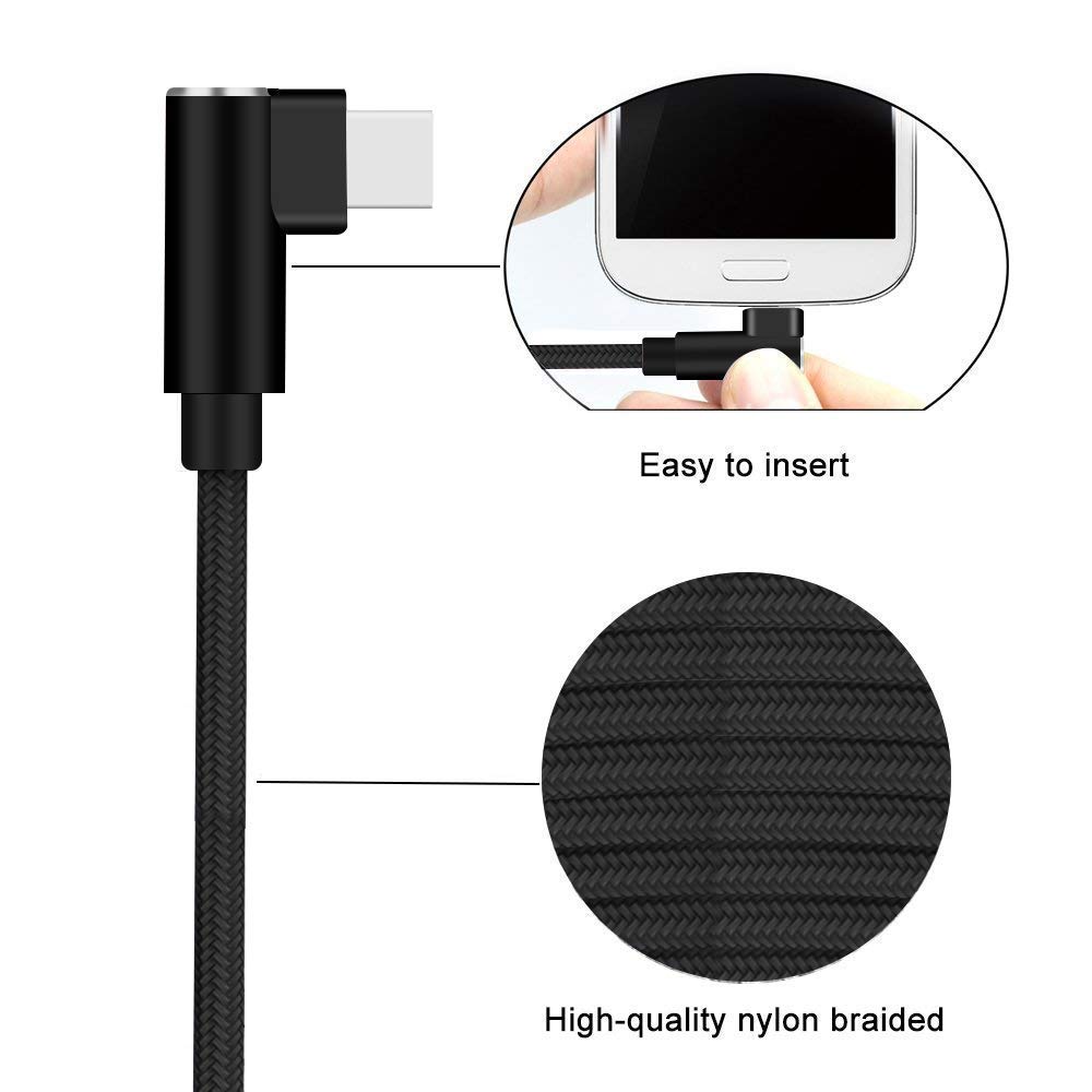 Right Angle USB C Cable 3-Pack - 90 Degree Braided Fast Charging Cables For Galaxy, LG, Motorola