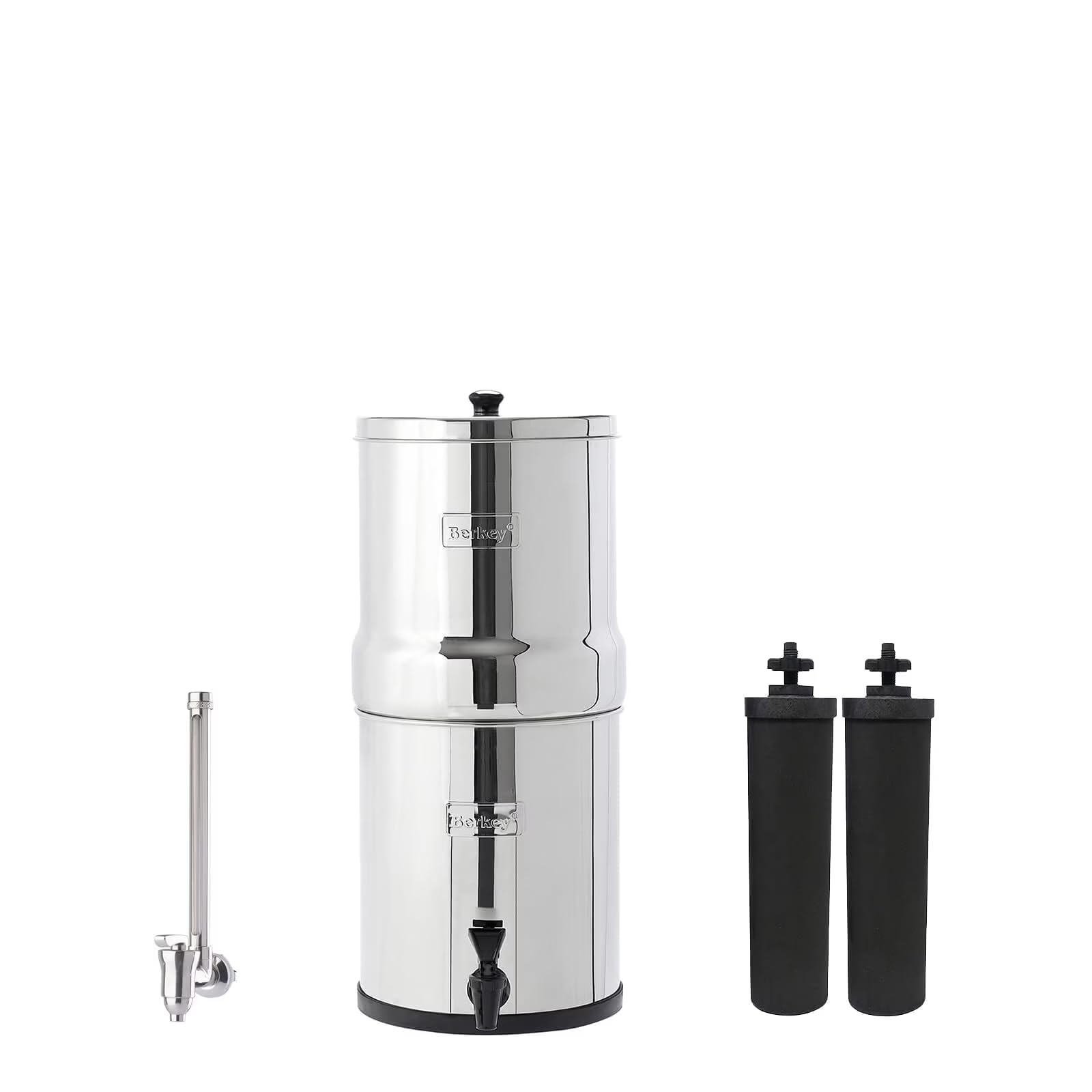 Royal Berkey Gravity-Fed Water Filter System with 2 Black Berkey Elements Plus Deluxe 10" Stainless Steel Berkey Water View Spigot