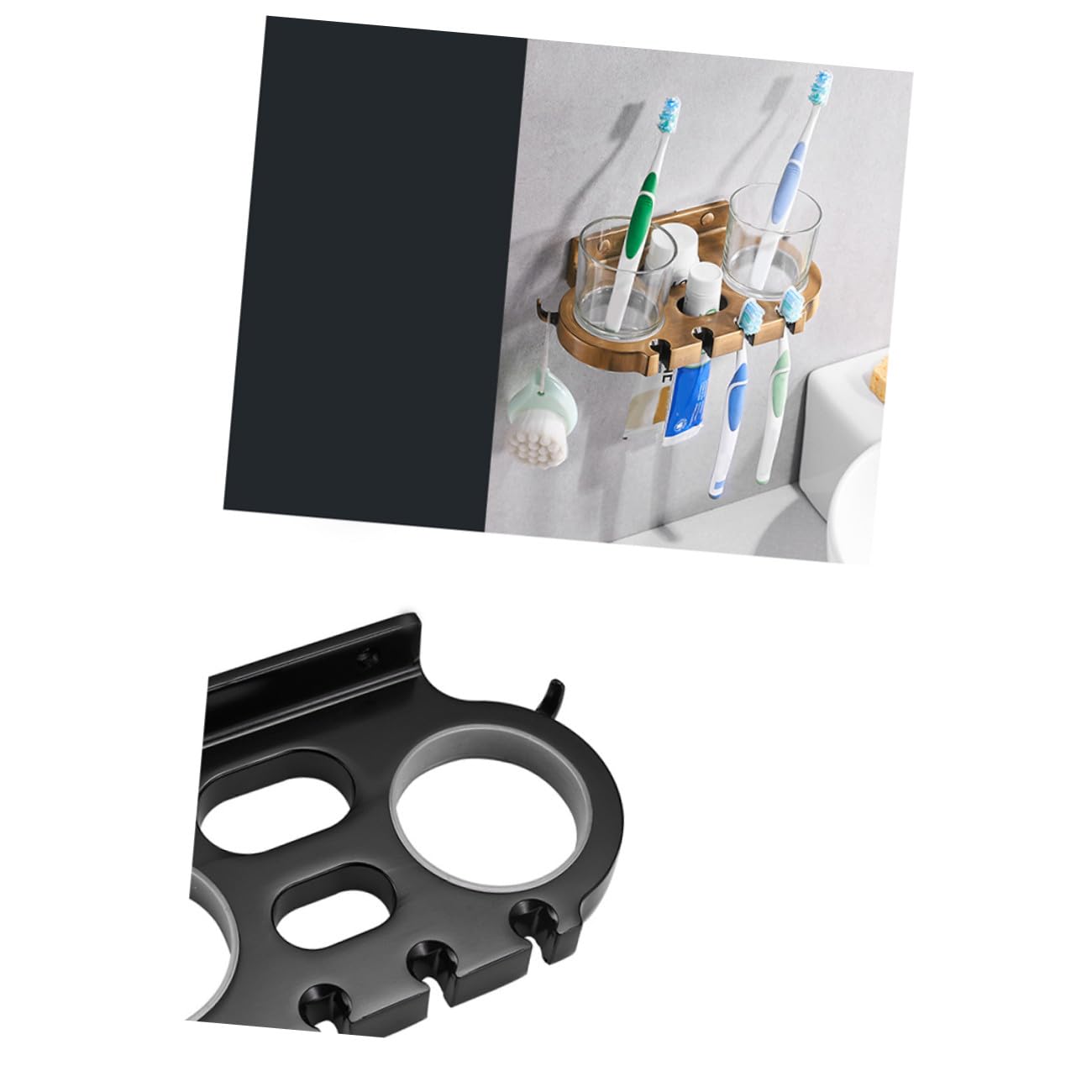 Portacepillos de Dientes con Vasos Doble de Aluminio Space Negro | Ganchos, Diseño Multifuncional, Acabado Anti Óxido, Soporte de Baño con Doble Taza