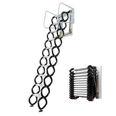 Alloy Steel Attic Stairs 11.5ft Kit, 660lbs Capacity Reinforced Folding Loft Ladder with Top Handles, Professional S-Bend Extension Stairs for Garage Loft Storage(3-3.5M)