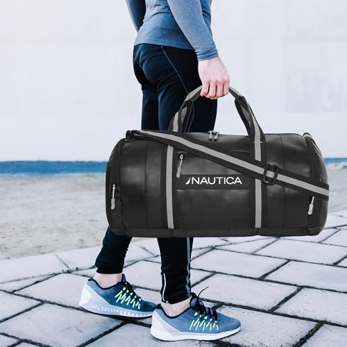 Image of Nautica Duffle Bag for Travel | Stylish Leatherette Luggage | Compact and Comfortable for Travelling |Hand Duffel Bag |Suitable for Men and Women, Grey