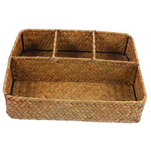 GRIRIW Desktop Storage Basket Toy Baskets Desktop Woven Basket Coffee Bar Organizer Station Storage Baskets Fruit Basket Rattan Baskets Woven Sundries Basket Seaweed Yellow