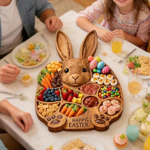 Planche à charcuterie lapin de Pâques en bois pour apéritif festif et repas convivial