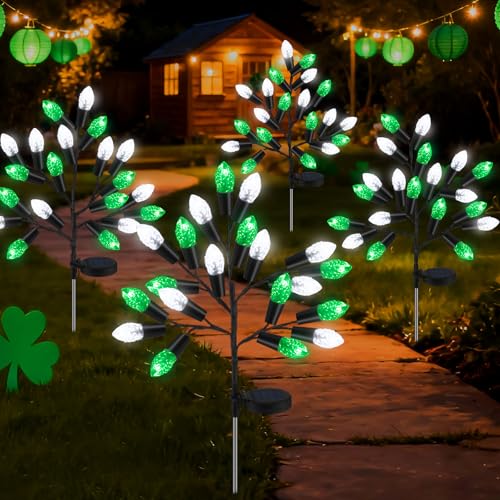 Glooglitter 4 Pcs ST Patricks Day Solar Pathway Lights Outdoor Decorations 28